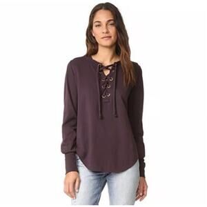 Young Fabulous and Broke YFB Noelle Lace Up Sweatshirt Eggplant Size S